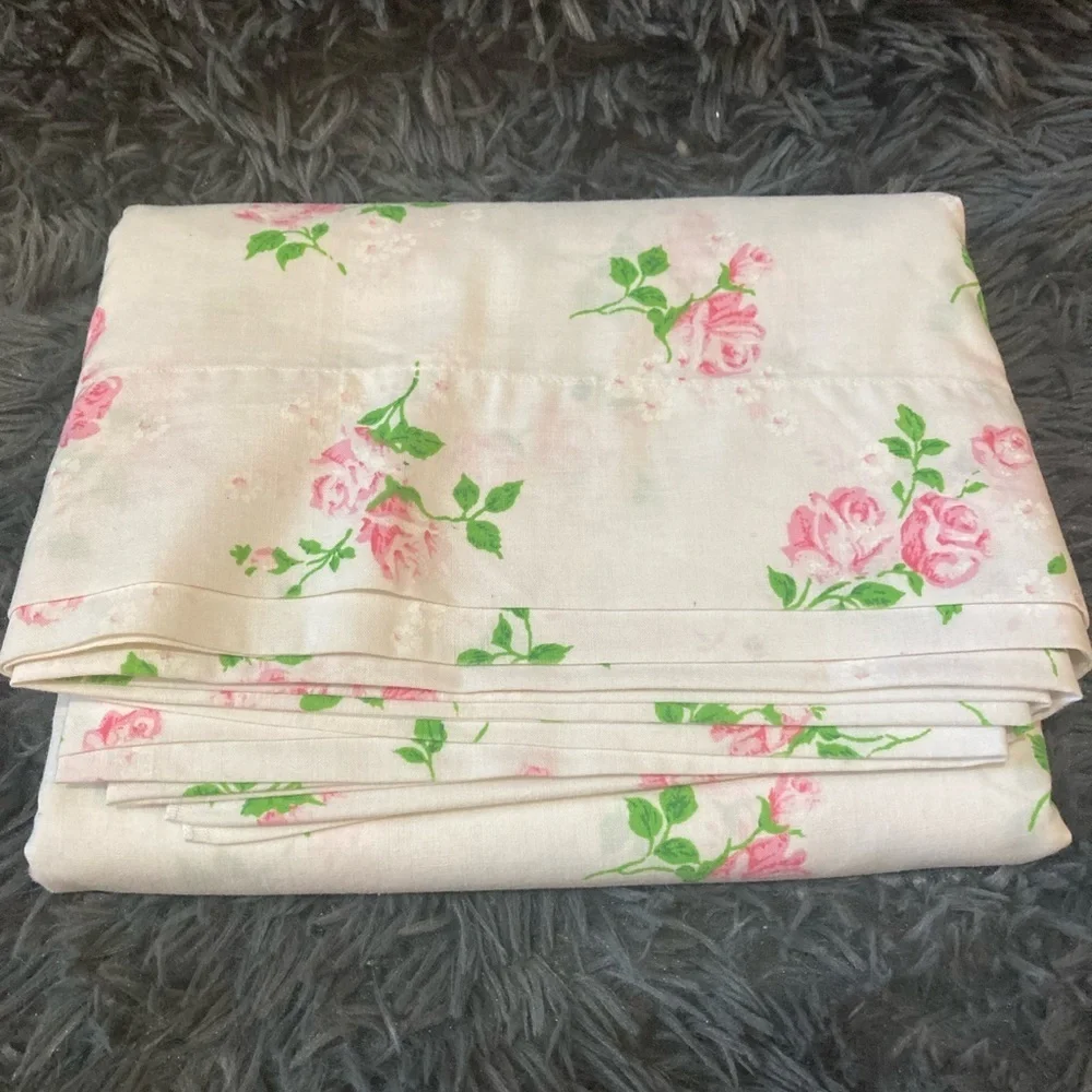 Vintage Dan River Dantrel Pink and White Floral Double Bed Flat Sheet